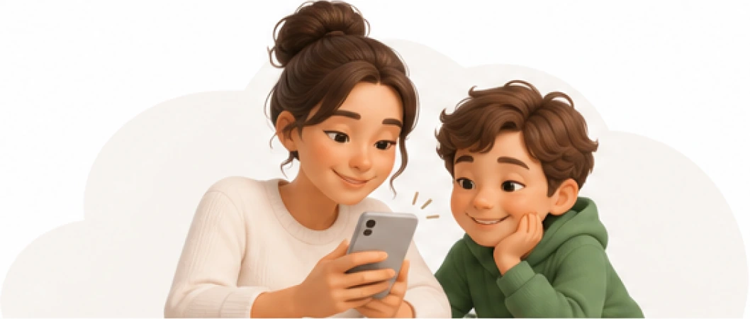 Parent and child using a phone — user research illustration