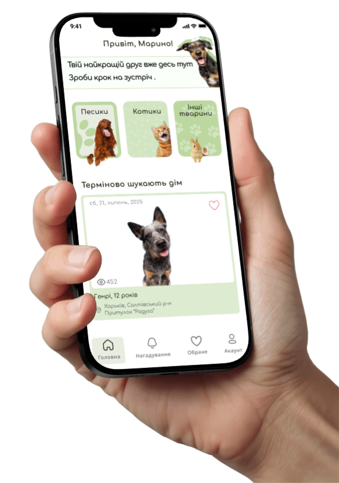 Shelter app on a smartphone held in a hand